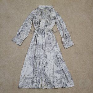 H&M Ivory Black Forest Printed A-Line Resort Long Sleeve Maxi Dress Size Large